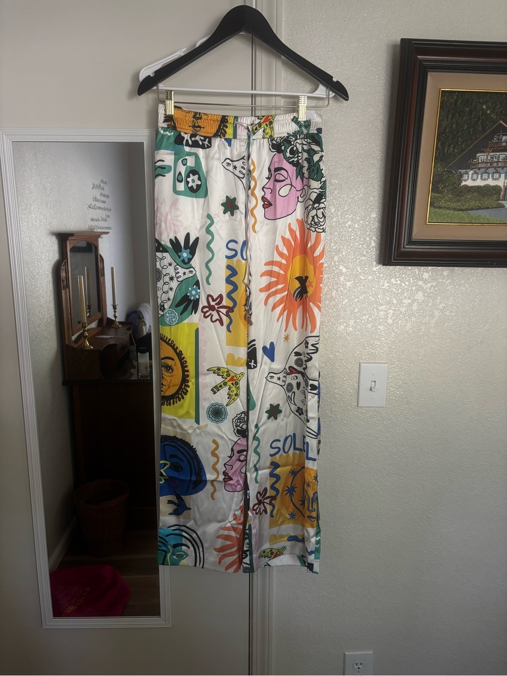 Joie abstract art print, wide leg pants, womenās XS multicolor pull on boho